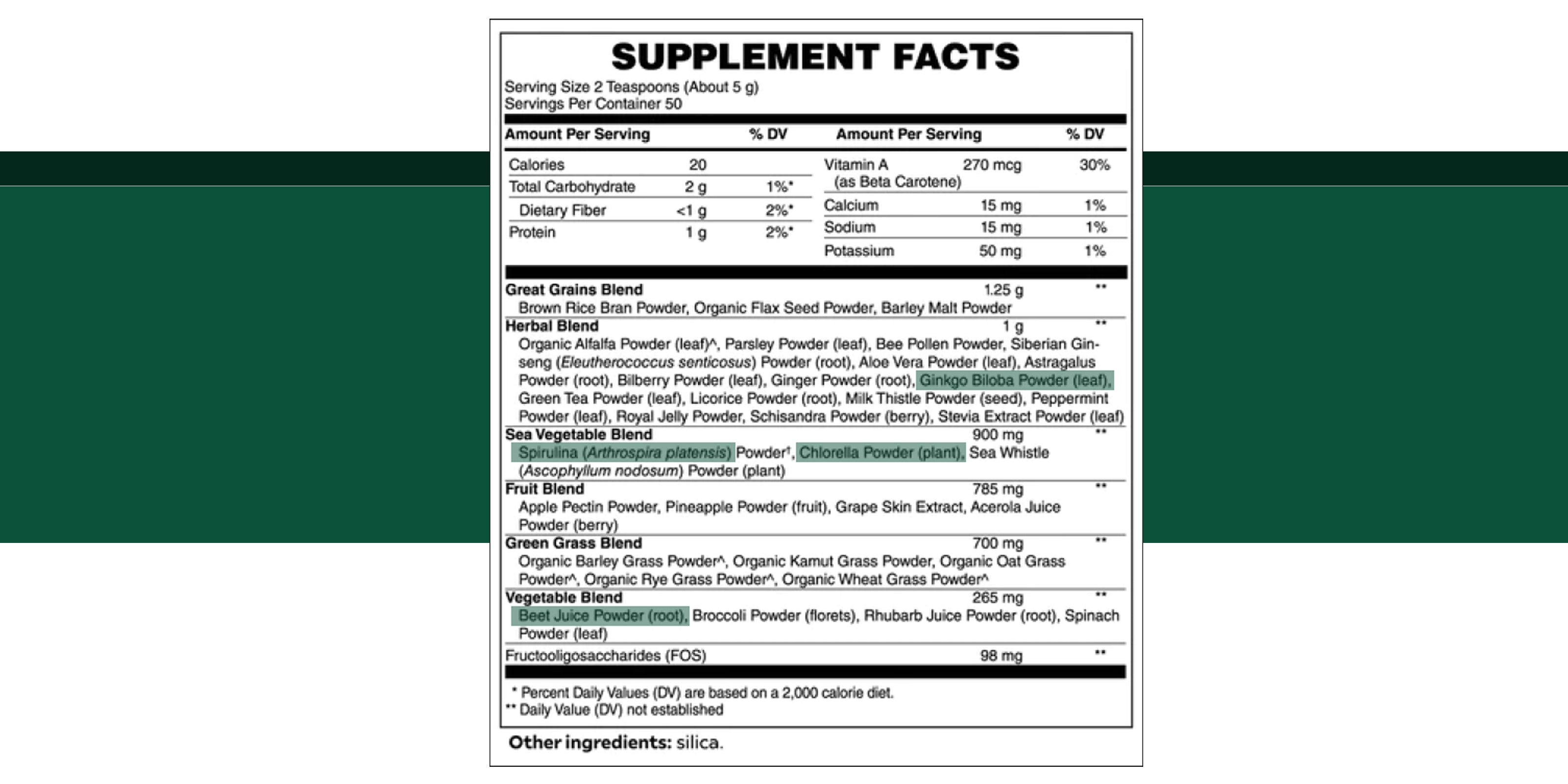 Supplement Facts - superfoods green powder benefits